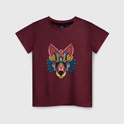 Футболка хлопковая детская Волк орнамент, цвет: меланж-бордовый
