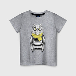 Футболка хлопковая детская Hipster Cat, цвет: меланж