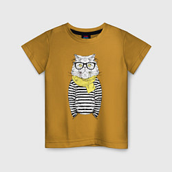 Футболка хлопковая детская Hipster Cat, цвет: горчичный