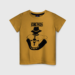 Футболка хлопковая детская Портгас Д Эйс Пираты Белоуса One Piece, цвет: горчичный