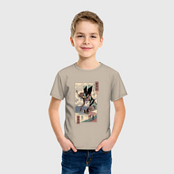 Футболка хлопковая детская ЕВАНГЕЛИОН ДРЕВНЯЯ ГРАВЮРА, цвет: миндальный — фото 2