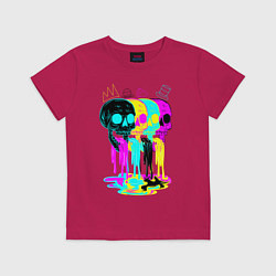 Футболка хлопковая детская 4 ЧЕРЕПА SKULLS NEON, цвет: маджента