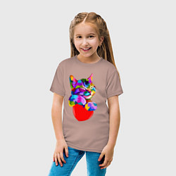 Футболка хлопковая детская РАДУЖНЫЙ КОТИК RAINBOW KITTY, цвет: пыльно-розовый — фото 2