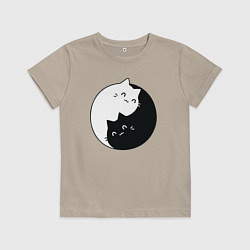Футболка хлопковая детская Инь Ян Котики, цвет: миндальный