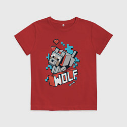 Футболка хлопковая детская Майнкрафт Волк, Minecraft Wolf, цвет: красный