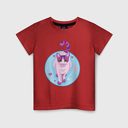 Футболка хлопковая детская Розовая кошка, цвет: красный
