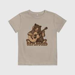 Футболка хлопковая детская Медведь играет на гитаре, цвет: миндальный