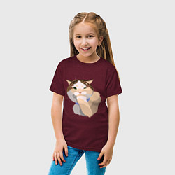 Футболка хлопковая детская Подмигивающий котик, цвет: меланж-бордовый — фото 2