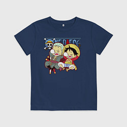 Футболка хлопковая детская Малыши Зоро и Луффи One Piece, цвет: тёмно-синий
