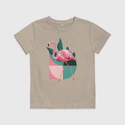 Футболка хлопковая детская Розовый фламинго, цвет: миндальный