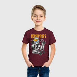 Футболка хлопковая детская Робот в бейсболке, цвет: меланж-бордовый — фото 2