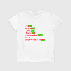 Футболка хлопковая детская Only dota 2 has no end, цвет: белый