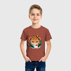 Футболка хлопковая детская Тигр охотник, цвет: кирпичный — фото 2