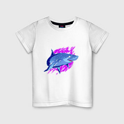 Футболка хлопковая детская Неоновая акула Neon shark, цвет: белый