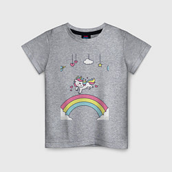 Футболка хлопковая детская Единорог на радугу, цвет: меланж