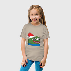 Футболка хлопковая детская Pepe, pepe happy, Пепе хеппи, pepe happy new year, цвет: миндальный — фото 2