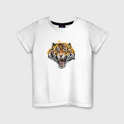 Футболка хлопковая детская Ярость тигра, цвет: белый