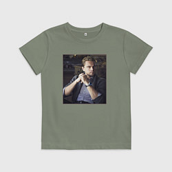 Футболка хлопковая детская Леонардо Ди Каприо, фотопортрет, цвет: авокадо
