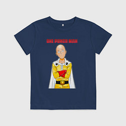 Футболка хлопковая детская Сайтама безразличие One Punch-Man, цвет: тёмно-синий