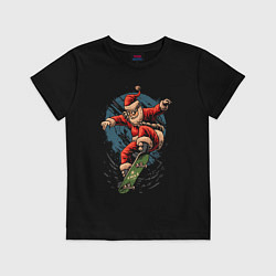 Футболка хлопковая детская Santa on a skateboard, цвет: черный