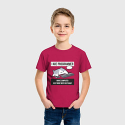 Футболка хлопковая детская I are programmer beep boop Кот программист, цвет: маджента — фото 2