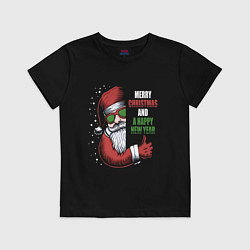 Футболка хлопковая детская Merry Christmas and Happy New Year!, цвет: черный