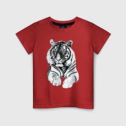 Футболка хлопковая детская Тигр белый, цвет: красный