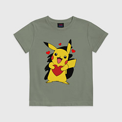 Футболка хлопковая детская ПИКАЧУ И СЕРДЕЧКО POKENON PIKACHU LOVE, цвет: авокадо
