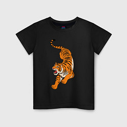 Футболка хлопковая детская Агрессивный коварный тигр, цвет: черный