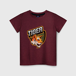 Футболка хлопковая детская Тигр Tiger логотип, цвет: меланж-бордовый