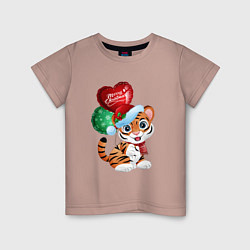 Футболка хлопковая детская Тигрин шарик, цвет: пыльно-розовый