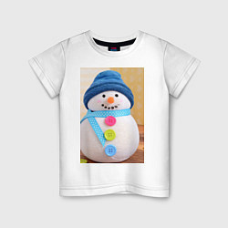 Футболка хлопковая детская Счастливый снеговичок, цвет: белый