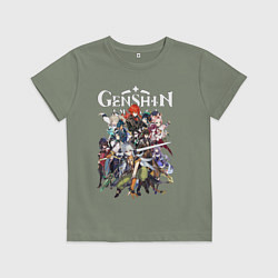 Футболка хлопковая детская ПЕРСОНАЖИ GENSHIN IMPACT ЛОГО, цвет: авокадо
