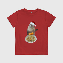 Футболка хлопковая детская Новогодний кот и оливье, цвет: красный