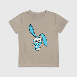 Футболка хлопковая детская Заяц пучеглазый голубенький, цвет: миндальный