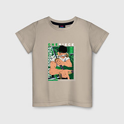 Футболка хлопковая детская Ван-Пис One Piece, Зоро Ророноа Zoro Roronoa с над, цвет: миндальный