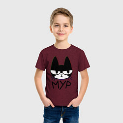 Футболка хлопковая детская Хмурый котик, цвет: меланж-бордовый — фото 2