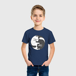 Футболка хлопковая детская Коты инь янь 01, цвет: тёмно-синий — фото 2