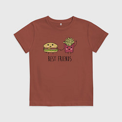 Футболка хлопковая детская Hamburger and fries are best friends, цвет: кирпичный