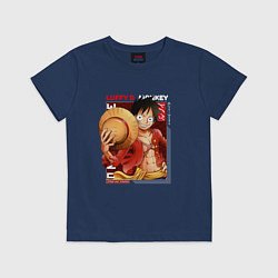 Футболка хлопковая детская Ван-Пис One Piece, Луффи Мугивара, цвет: тёмно-синий