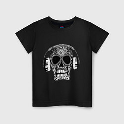 Футболка хлопковая детская Musical skull, цвет: черный