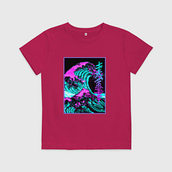 Футболка хлопковая детская НЕОНОВАЯ ВОЛНА, ЯПОНИЯ, ФУДЗИЯМА JAPAN NEON, цвет: маджента