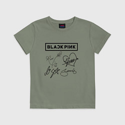 Футболка хлопковая детская BLACKPINK АВТОГРАФЫ ЧЁРНЫЙ БЛЭКПИНК, цвет: авокадо