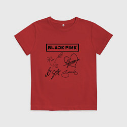 Футболка хлопковая детская BLACKPINK АВТОГРАФЫ ЧЁРНЫЙ БЛЭКПИНК, цвет: красный