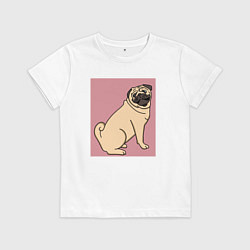 Футболка хлопковая детская Мопс на пепельно-розовом серия третий, цвет: белый