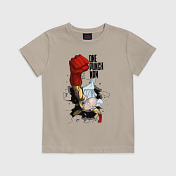 Футболка хлопковая детская Saitama One Punch, цвет: миндальный