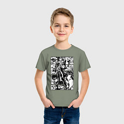 Футболка хлопковая детская ДЖотаро Куджо на панели манги, цвет: авокадо — фото 2