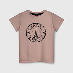 Футболка хлопковая детская Париж, Франция, Эйфелева башня, цвет: пыльно-розовый
