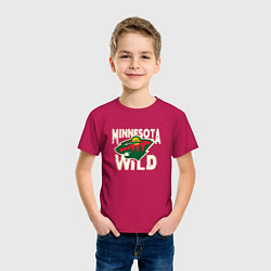 Футболка хлопковая детская Миннесота Уайлд, Minnesota Wild, цвет: маджента — фото 2