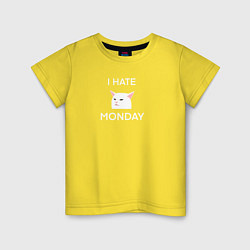 Футболка хлопковая детская I hate monday текст с котом, цвет: желтый